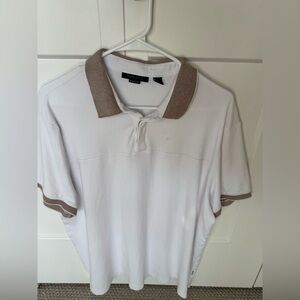 Perry Ellis Men's Polo in White with Brown Trim
